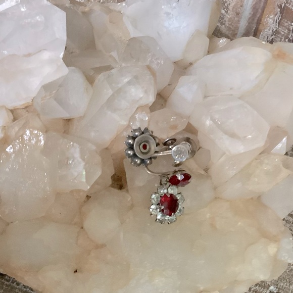 Vintage Red Sterling Silver Screw Back Earrings - Picture 2 of 5